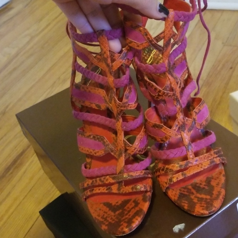 B Brian Atwood Multicolor Laceup Sandals